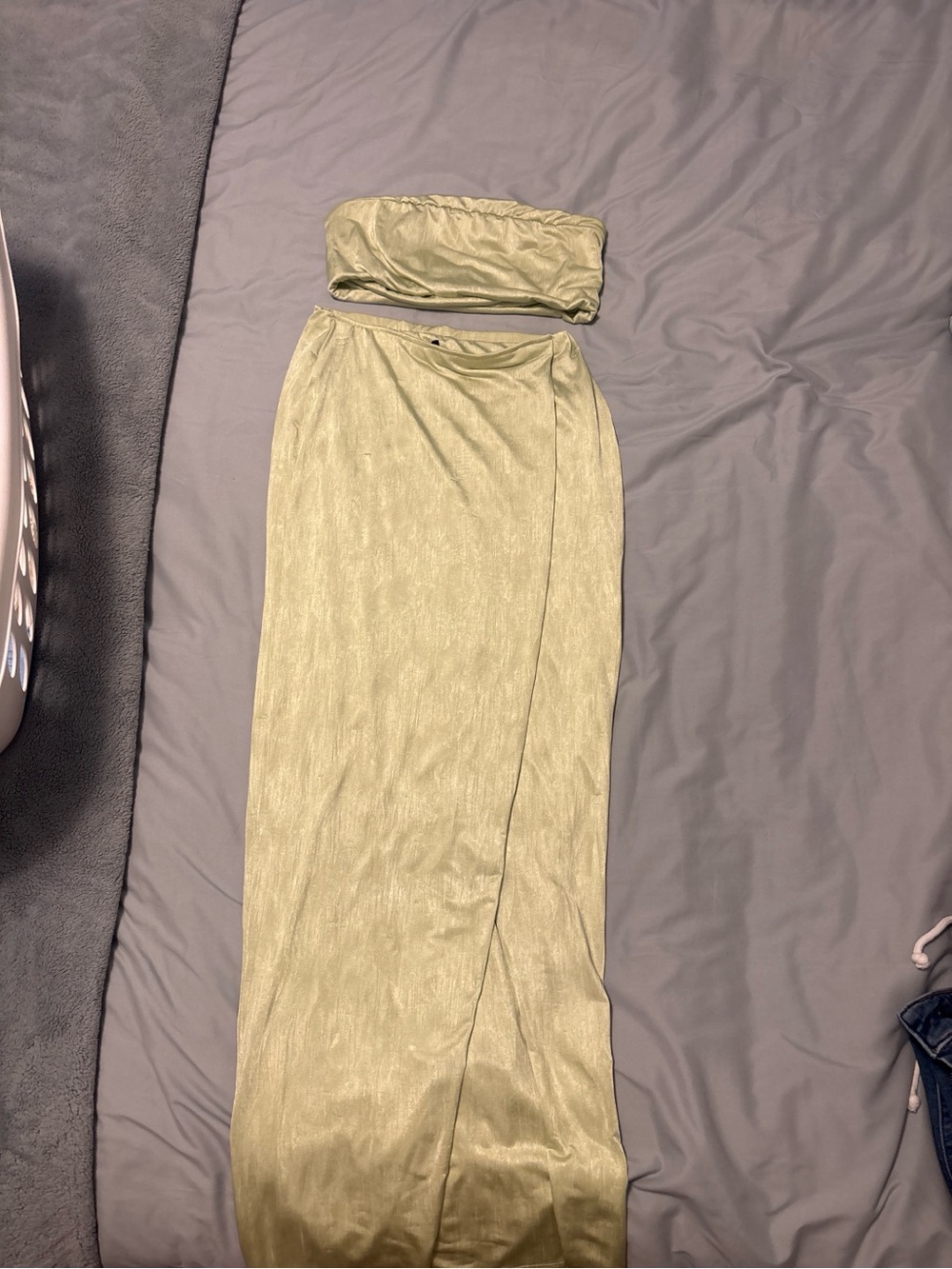 Forever 21 Sage Green Satin Two-Piece Set